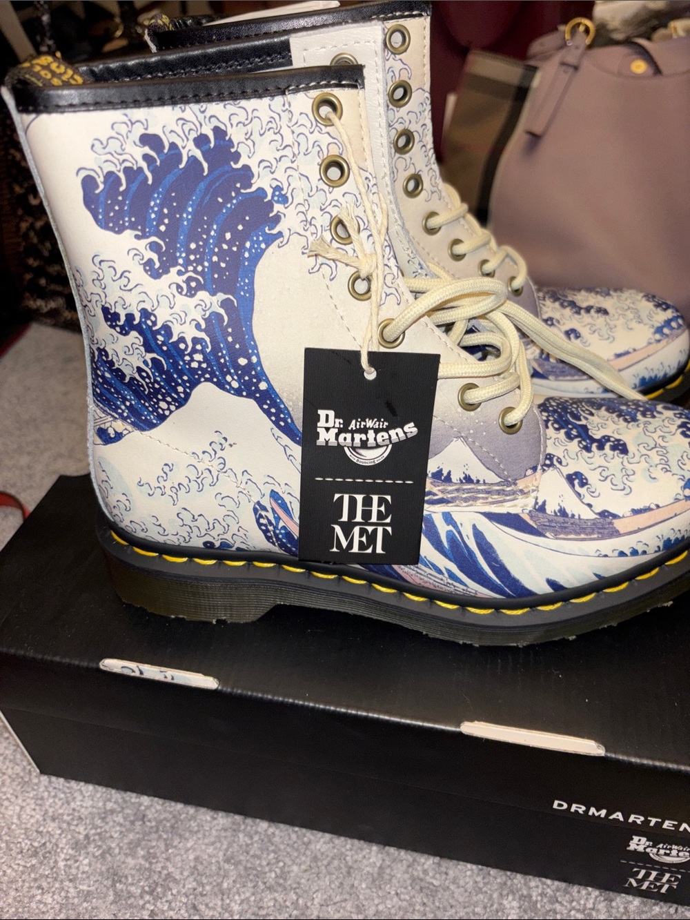 Dr. Martens White & Blue Wave Print 8-Eye Boots